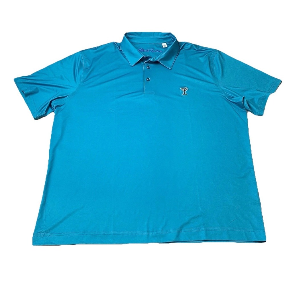 Robert Graham Polo Shirt Men's 2XL Teal Embroidered Martini Golf Performance Fit